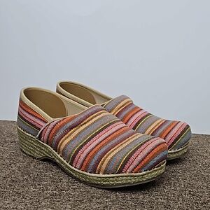 Dansko Vegan Womens 39 Rainbow Striped Woven Jute Mule Clogs Size 10.5 (41l